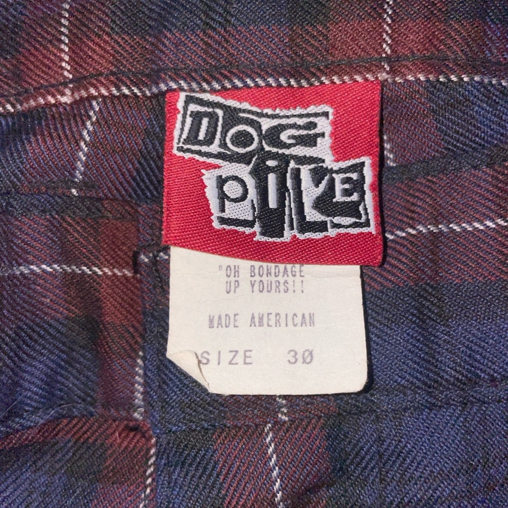 Vintage Dogpile Bondage Pants ~Size 30, Navy Blue & Maroon Plaid, USA-Made - Picture 2 of 4